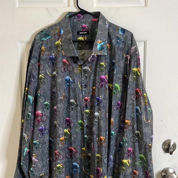 Jared Lang Animal Bicycle Button Shirt Men Size 3XLT Gray Racer Rider Biker Bike - Picture 2 of 11